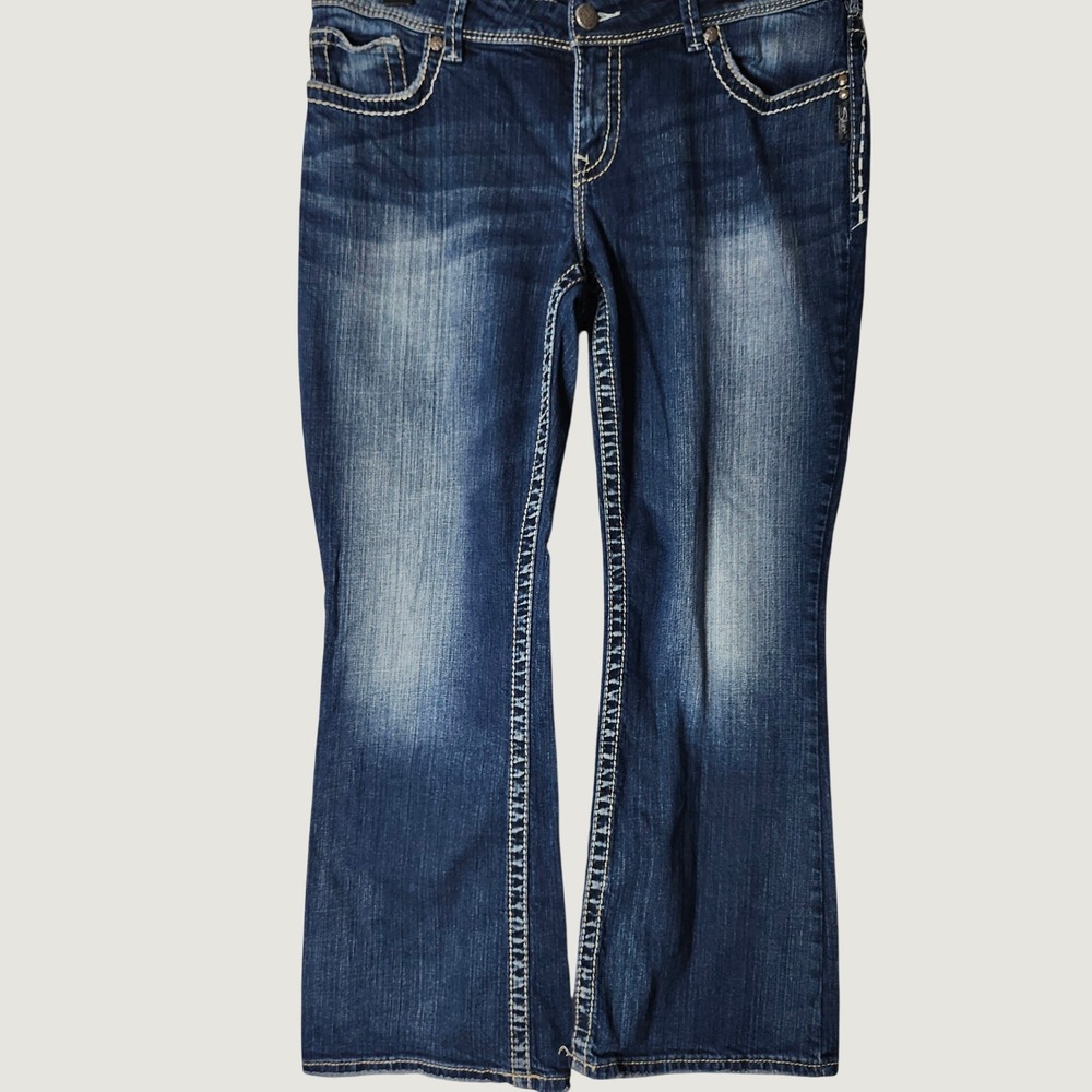 Silver Jeans Suki Bootcut Dark Wash Contrast Stitch Denim 14/30 Y2K Western